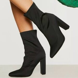 Call It Spring Black Sock Ankle Boots Block Heel Size 8.5